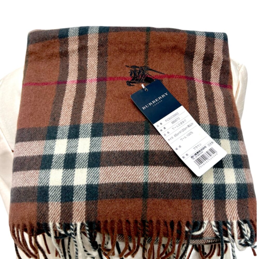Tag On-Burberrys Scarf/Shawl 100% Lambwool Bugendy Plaid Embroid 50"x27" (18 - Picture 9 of 14